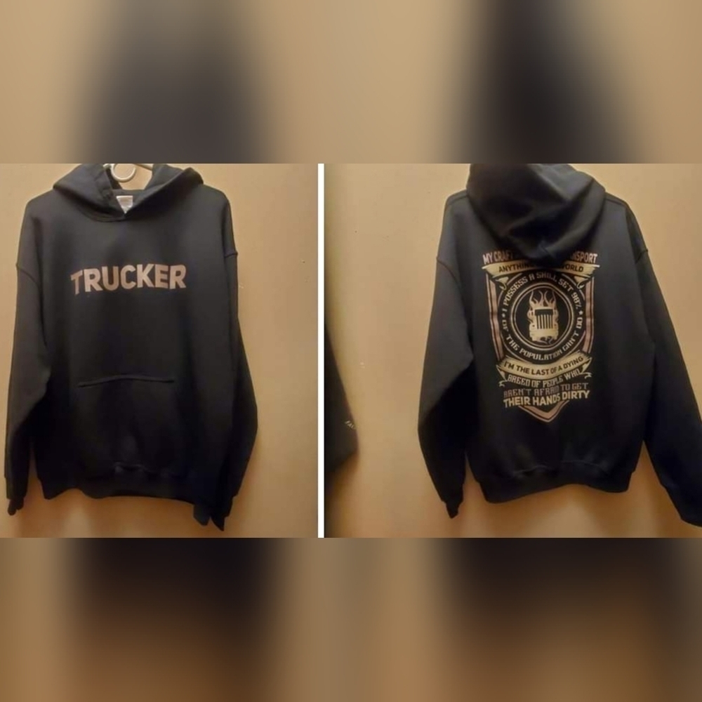 Mens size large black hoodie fir that trucker/ truck driver you love